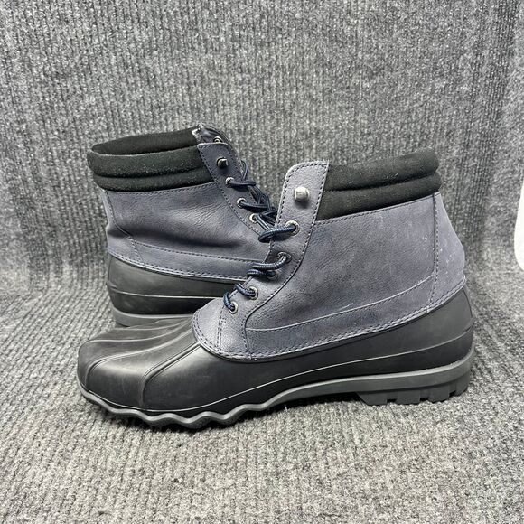Sperry Avenue Duck Boots Black Navy Blue Leather Waterproof Mens 12